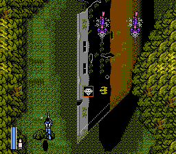 Ikari III: The Rescue (NES) screenshot: How did a battleship get in here?