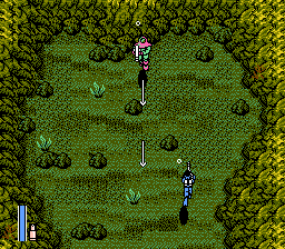 Ikari III: The Rescue (NES) screenshot: This boss shoots harpoons and calls mines down on you.