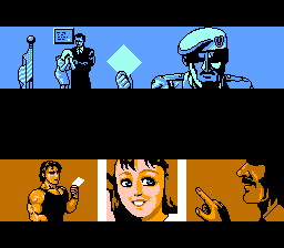 Ikari III: The Rescue (NES) screenshot: The intro cut-scene shows the plan to kidnap the Presidential candidate's daughter.