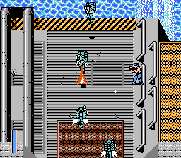 Ikari III: The Rescue (NES) screenshot: These awesome jetpack flamethrower guys only appear once.