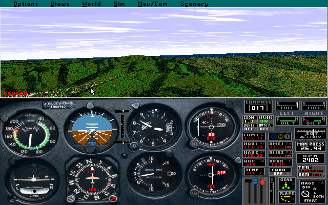 Microsoft Hawaii: Scenery Enhancement for Microsoft Flight Simulator (DOS) screenshot: After entering the coordinates for Hawaii's Diamond Head into Microsoft Flight Simulator this is the view with the Scenery pack installed