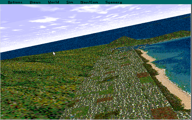 Microsoft Hawaii: Scenery Enhancement for Microsoft Flight Simulator (DOS) screenshot: A view along Hawaii's beaches