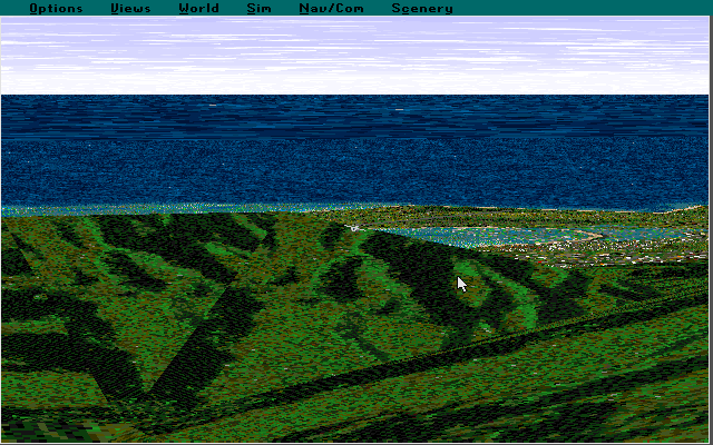Microsoft Hawaii: Scenery Enhancement for Microsoft Flight Simulator (DOS) screenshot: Hawaii's hilly interior. One of the new Flight Simulator Simulations is to fly a Lear jet into the interior