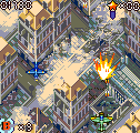 Eagle Squadron (ExEn) screenshot: A raid over Paris? The town seems almost destroyed. You can use bombs to kill all on screen enemies in one action.