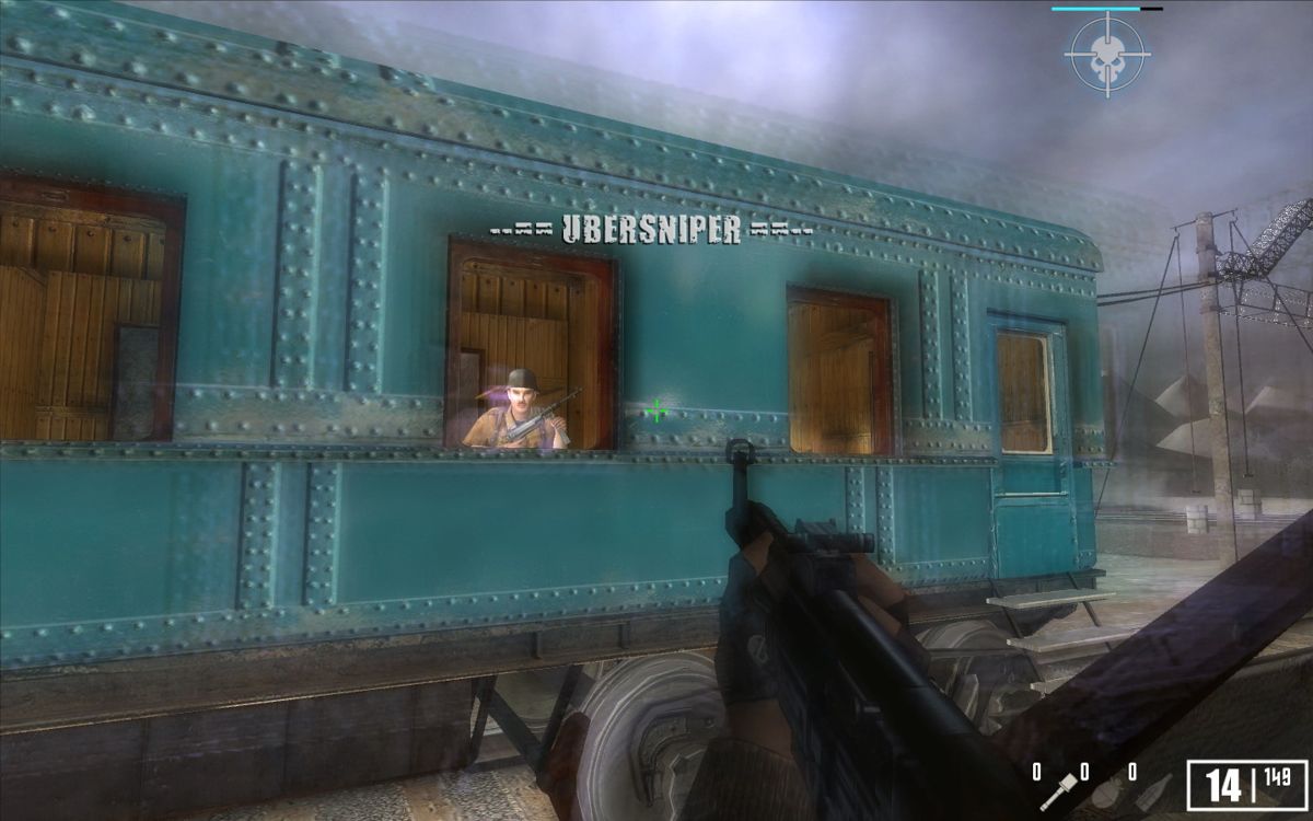 Crimes of War (Windows) screenshot: Once you've scored 3 head-shots you're engaging the Ubersniper mode, where time slows down allowing you to move and aim faster than the enemy