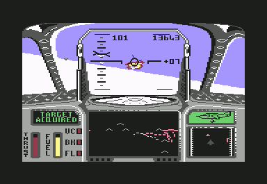 Harrier Combat Simulator (Commodore 64) screenshot: Target hit!