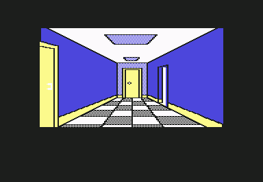 The Institute (Commodore 64) screenshot: Roaming and exploring the Institute