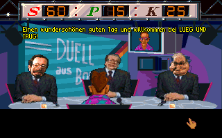 Hurra Deutschland (DOS) screenshot: The big TV duel is you last chance to turn public opinion around.