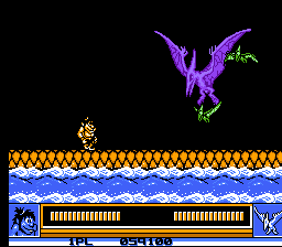 Joe & Mac: Caveman Ninja (NES) screenshot: A purple pterodactyl.