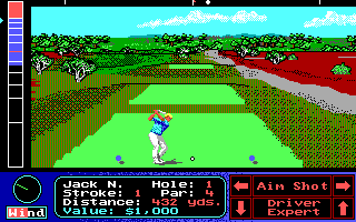 Jack Nicklaus presents The International Course Disk (DOS) screenshot: Jack Nicklaus on the #1 field of St. Mellion (EGA)