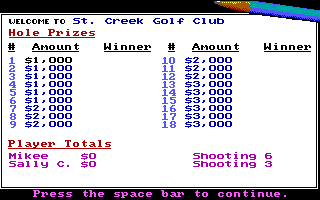 Jack Nicklaus presents The International Course Disk (DOS) screenshot: Championship results in St. Creek GC (EGA)