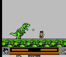 Joe & Mac: Caveman Ninja (NES) screenshot: Another little T-Rex.