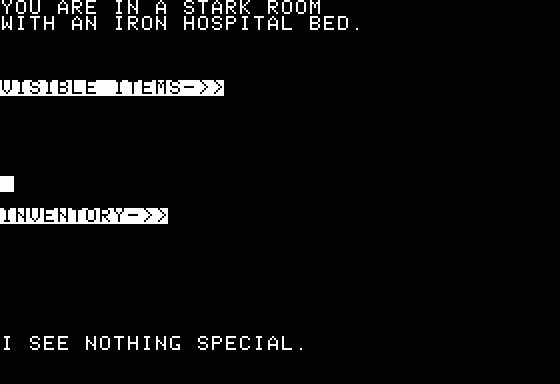 The Institute (Apple II) screenshot: Visual is graphic but typing is via standard text adventure style