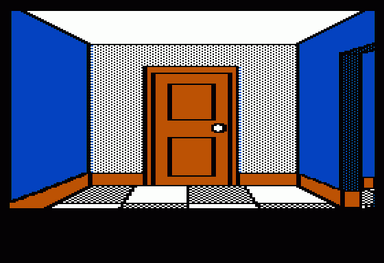 The Institute (Apple II) screenshot: Door at end of hallway
