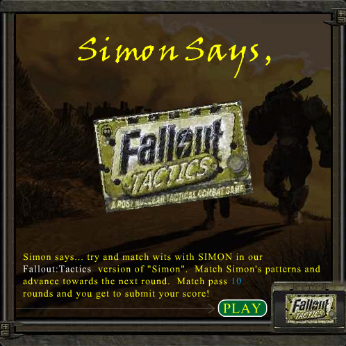 Fallout Tactics: Simon Says (Windows) screenshot: Main menu with instructions