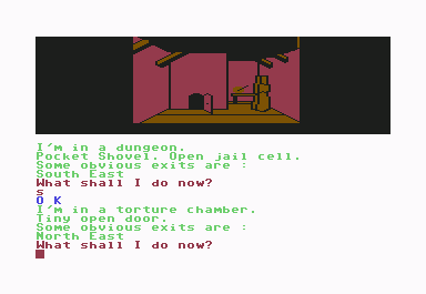 Scott Adams' Graphic Adventure #4: Voodoo Castle (Commodore 64) screenshot: Torture chamber
