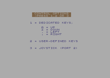 Splat! (Commodore 64) screenshot: Choose your controls.