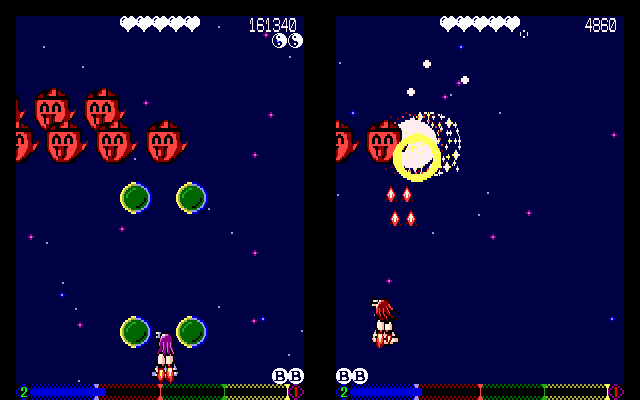 Tōhō: Yumejikū (PC-98) screenshot: The four green orbs is my special power