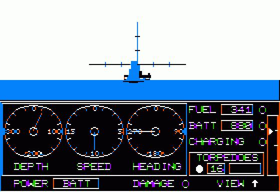 GATO (Apple II) screenshot: Another 6 fish in the water to finally destroy ship #2