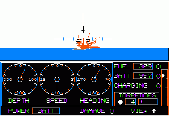 GATO (Apple II) screenshot: Multiple torpedoes strike home!