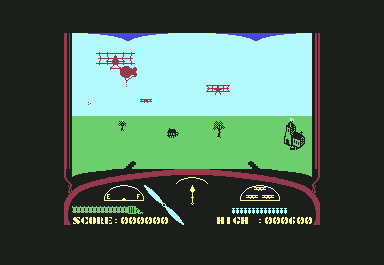 Deep Strike (Commodore 64) screenshot: Enemy targets and country side below