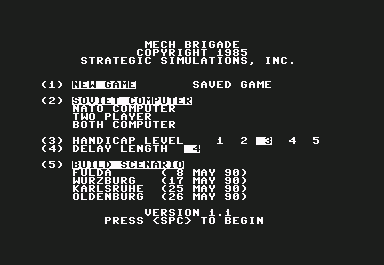 Mech Brigade (Commodore 64) screenshot: Title