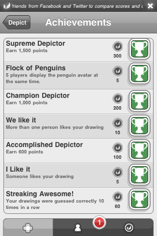 Depict (iPhone) screenshot: Achievements on OpenFeint