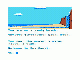 Sea Quest (TRS-80 CoCo) screenshot: Ah the beach and waterfalls