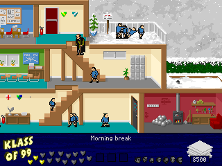 Klass of '99 (DOS) screenshot: Morning break in the snow