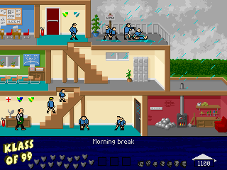 Klass of '99 (DOS) screenshot: Morning break with rain