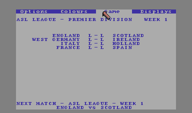 Emlyn Hughes International Soccer (Commodore 64) screenshot: Fixture list