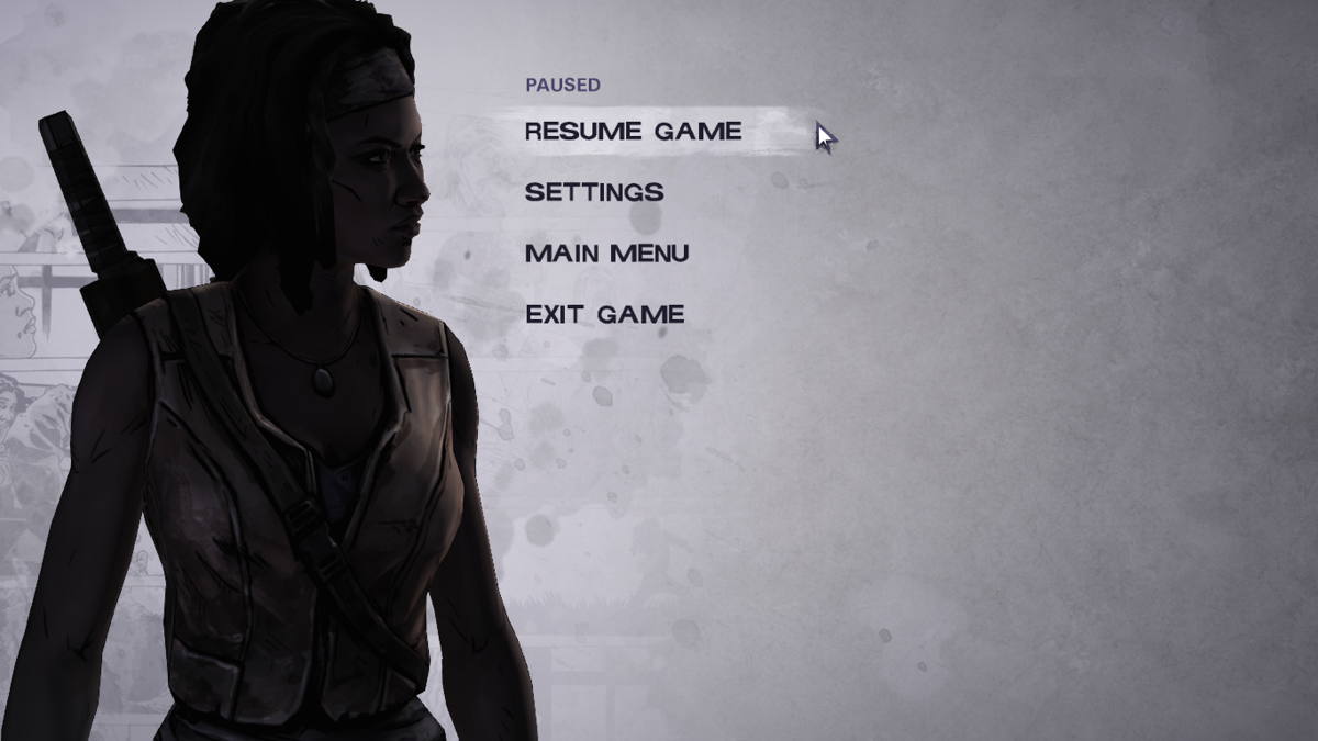 The Walking Dead: Michonne (Macintosh) screenshot: Episode 1 - Pause menu