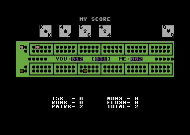 King Cribbage (Commodore 64) screenshot: Showing scoring details