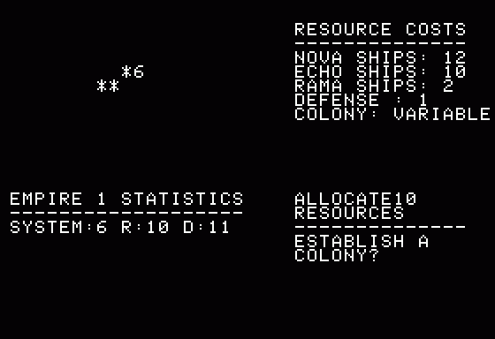 Andromeda Conquest (Apple II) screenshot: Main game play screen