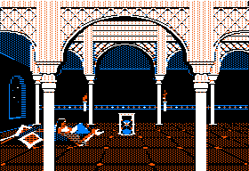 Prince of Persia (Apple II) screenshot: Cutscene - The princess watches the hour glass slowly run out...