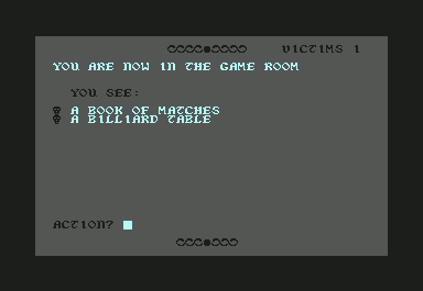 Ripper! (Commodore 64) screenshot: Still exploring the manor - game room