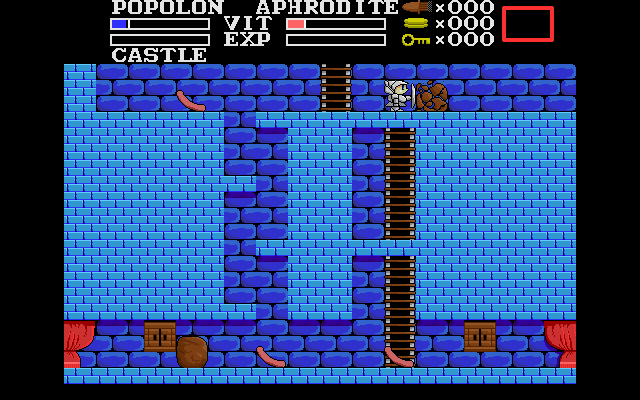 Maze of Galious (Windows) screenshot: Popolon breaking a rock.