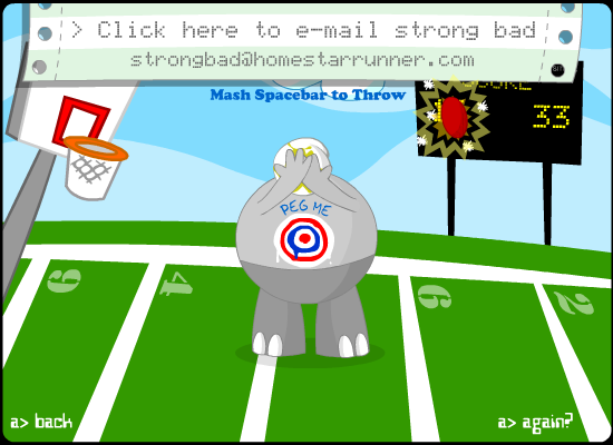 Peg Strong Sad (Browser) screenshot: Sparks fly when you hit the scoreboard