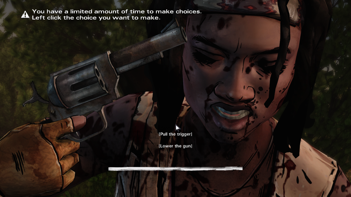 The Walking Dead: Michonne (Macintosh) screenshot: Episode 1 - Contemplating suicide