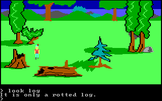 King's Quest (PC Booter) screenshot: A rotted log. (Original PCjr release)