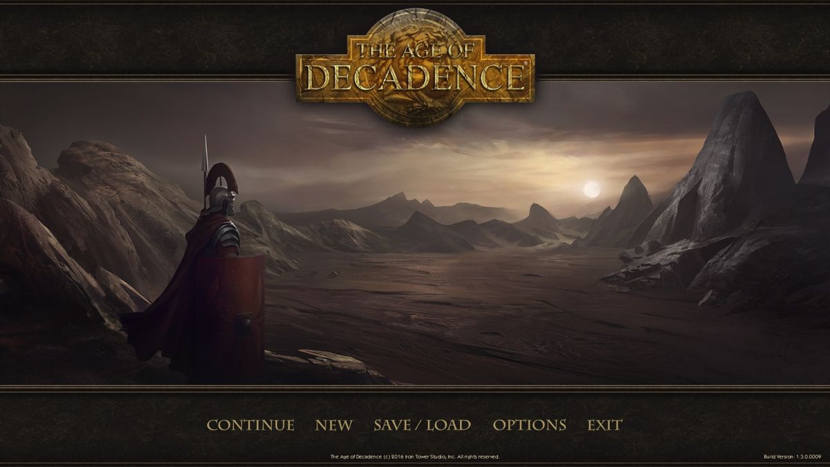 The Age of Decadence (Windows) screenshot: Main menu