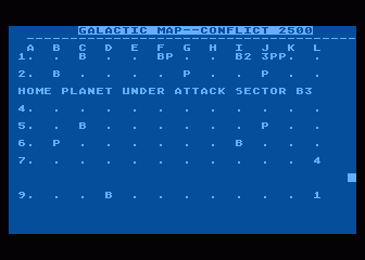 Conflict 2500 (Atari 8-bit) screenshot: Continued planet impacts