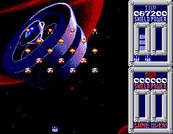 Taito's Super Space Invaders (SEGA Master System) screenshot: Nice view from up here, mate