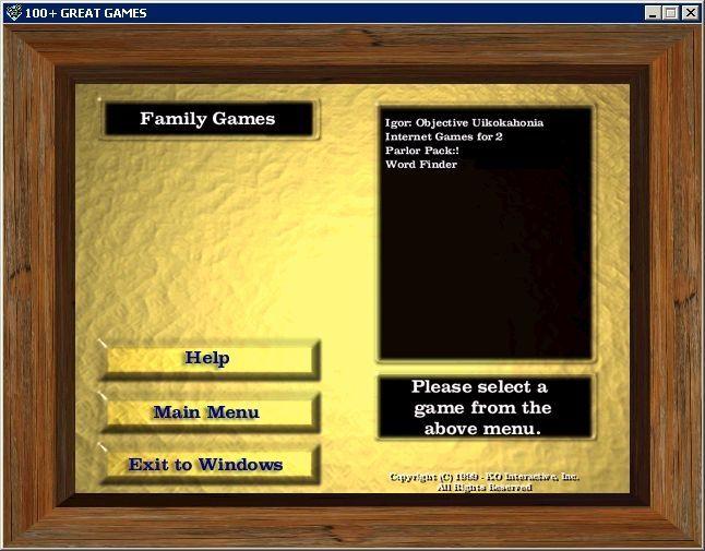 100+ Great Games (Windows) screenshot: The Family Games menu