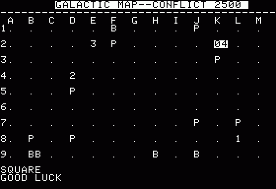 Conflict 2500 (Apple II) screenshot: Galactic Map