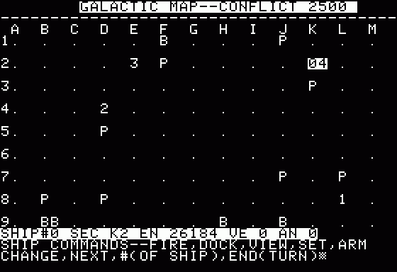 Conflict 2500 (Apple II) screenshot: Ship movement - Game start