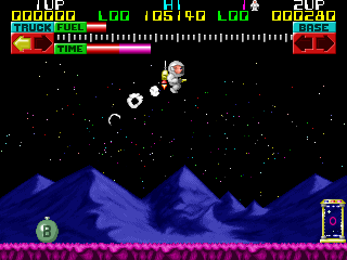 Lunar Jetman (Windows) screenshot: Bomb and teleporter