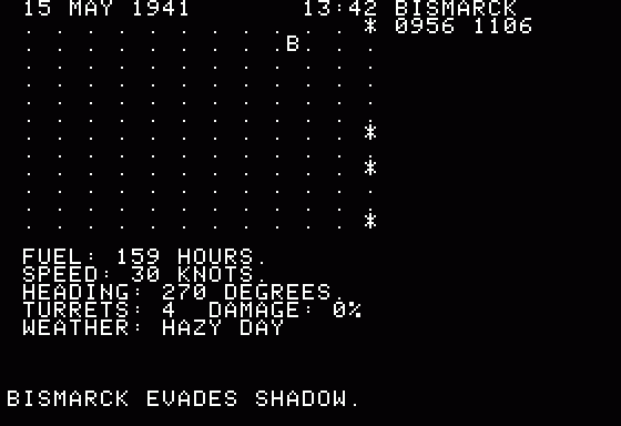 North Atlantic Convoy Raider (Apple II) screenshot: Evades PBY tracking