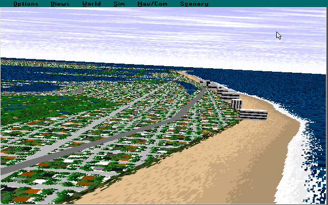 Microsoft Caribbean: Scenery Enhancement for Microsoft Flight Simulator (DOS) screenshot: Miami beach using the enhanced scenery