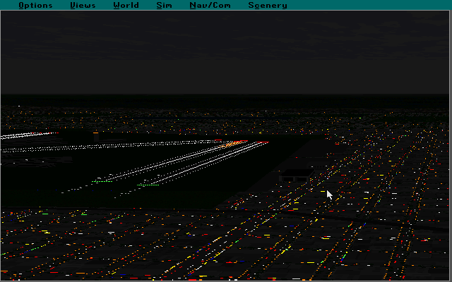 Microsoft Caribbean: Scenery Enhancement for Microsoft Flight Simulator (DOS) screenshot: Miami International Airport at night using the enhanced scenery